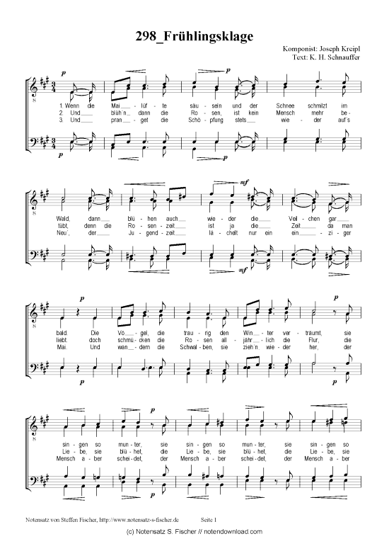 Fr hlingsklage (M nnerchor) (M nnerchor) von Joseph Kreipl  K. H. Schnauffer 
