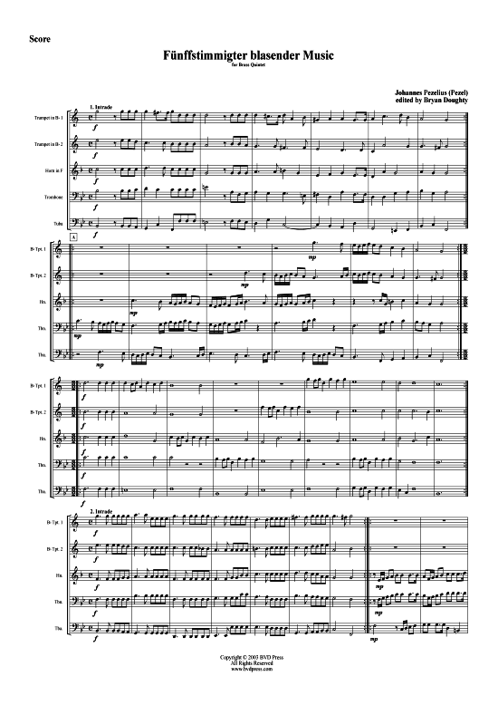 F nfstimmige blasende Music (Blechbl serquintett) (Quintett (Blech Brass)) von Johann Christoph Pezel (Pezelius)