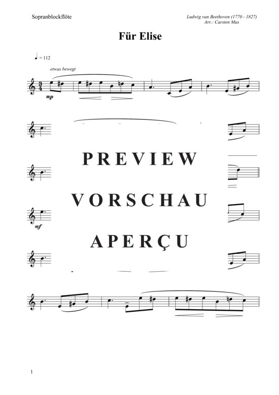 F r Elise (Sopran Blockfl te Solo) (Blockfl te) von Ludwig van Beethoven