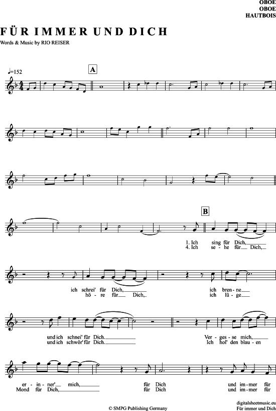 F r Immer Und Dich (Oboe) (Oboe Fagott) von Rio Reiser