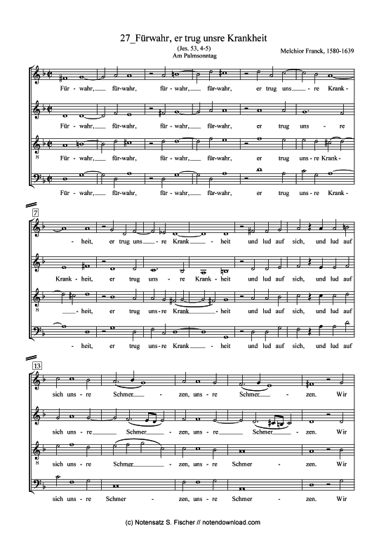 F rwahr er trug unsre Krankheit (Gemischter Chor) (Gemischter Chor) von Melchior Franck (1580-1639)