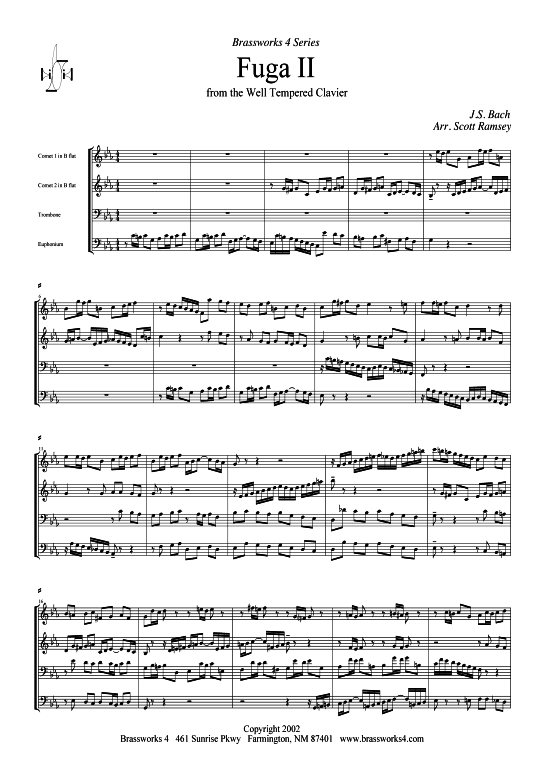 Fuga 2 (2xTromp in B Horn in F (Pos) Pos) (Quartett (Blech Brass)) von J. S. Bach