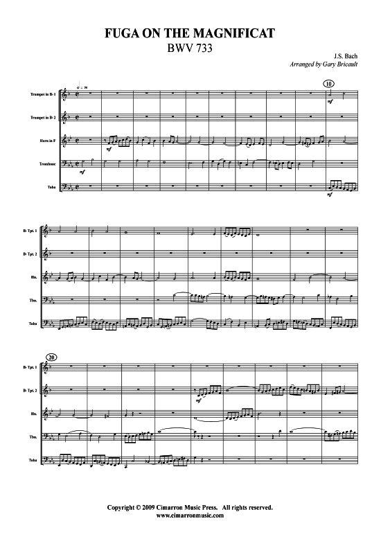 Fuga aus Magnificat (Blechbl auml serquintett) (Quintett (Blech Brass)) von J. S. Bach (BWV 733)