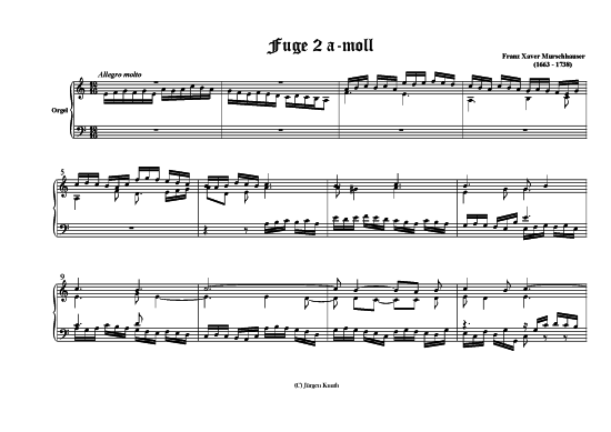 Fuge 2 a-moll (Orgel Solo) (Orgel Solo) von Franz Xaver Murschhauser (1663 - 1738)