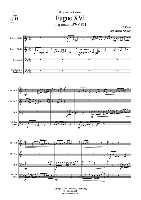 Fuge 6 in G-Moll (2xTromp in B Horn in F (Pos) Pos) (Quartett (Blech Brass)) von J. S. Bach ( BWV 861)