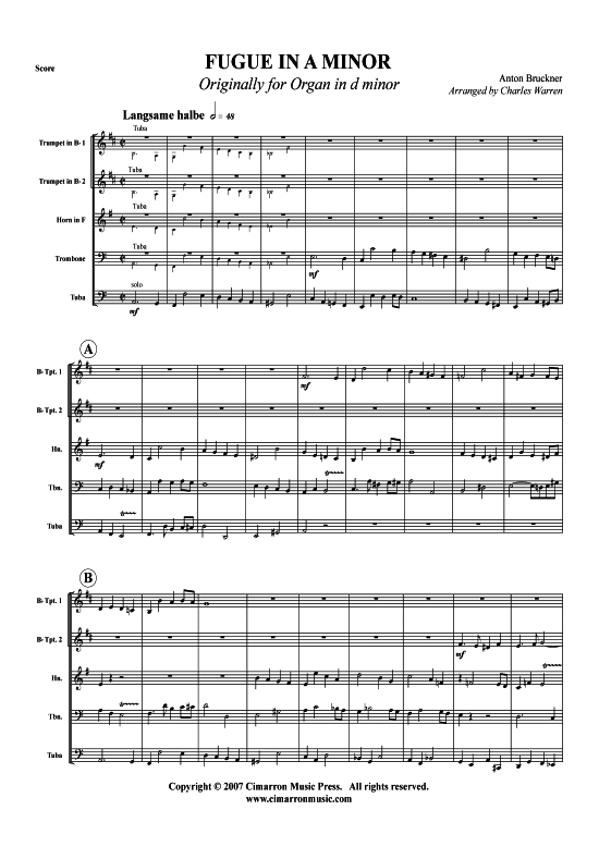 Fuge in A-Moll (Blechbl auml serquintett) (Quintett (Blech Brass)) von Anton Bruckner