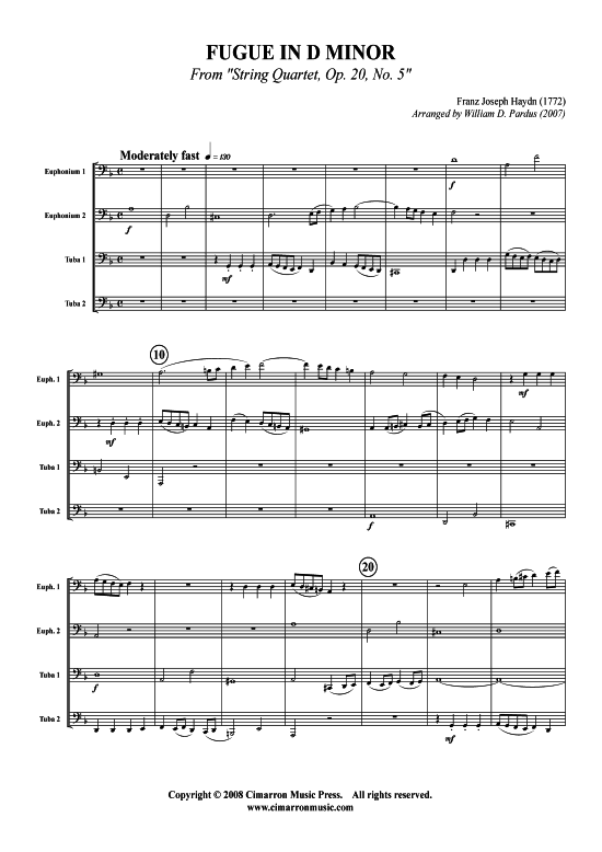 Fuge in D-Moll (Tuba Quartett 2x Bariton 2xTuba) (Quartett (Tuba)) von Franz Joseph Haydn (aus Streichquartett op. 20 Nr. 5)