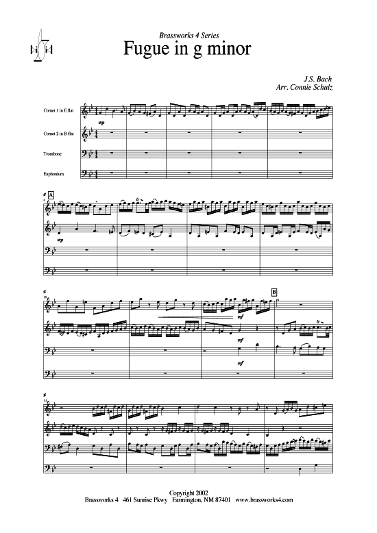 Fuge in G-Moll (2xTromp in B Horn in F (Pos) Pos) (Quartett (Blech Brass)) von J. S. Bach