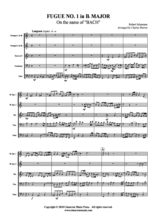 Fuge Nr. 1 in Bb (Blechbl auml serquintett) (Quintett (Blech Brass)) von Robert Schumann