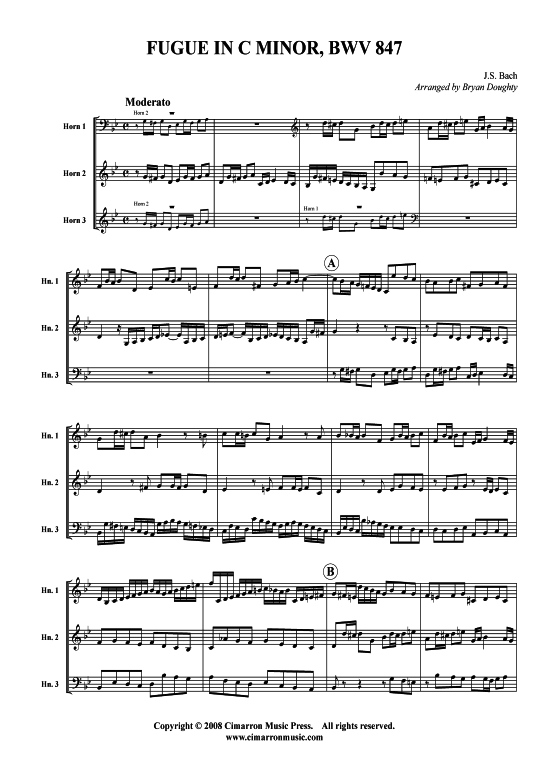 Fugue in C Minor BWV 847 (Horn Trio) (Trio (Horn)) von J. S. Bach