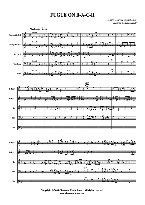 Fugue on B-A-C-H (Blechbl auml serquintett) (Quintett (Blech Brass)) von J. Albrechtsberger