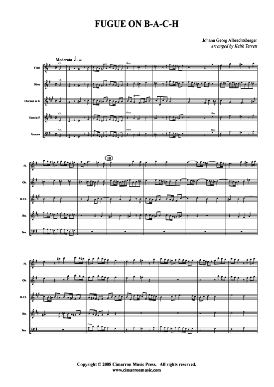 Fugue on B-A-C-H (Holzbl auml ser-Quintett) (Quintett (Holzbl ser)) von J. Albrechtsberger