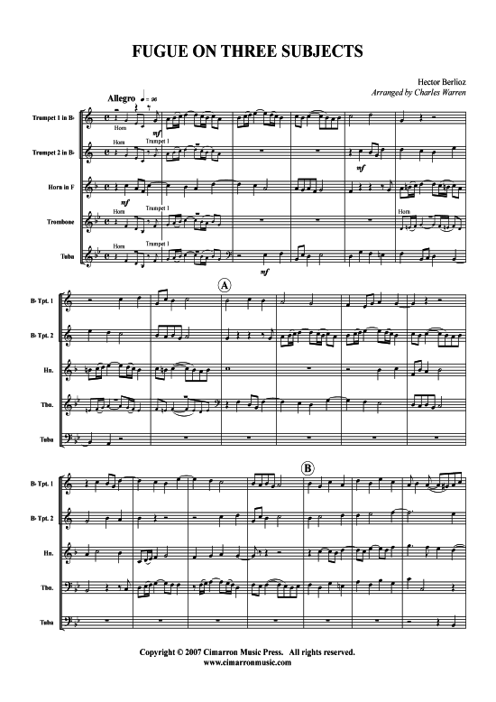 Fugue on Three Subjects (1829) (Blechbl auml serquintett) (Quintett (Blech Brass)) von Hector Berlioz