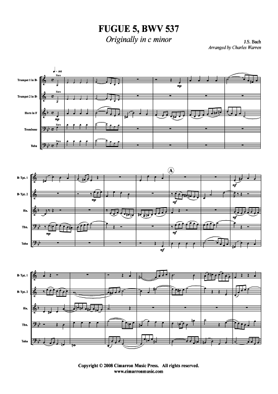 Fugue (originally in C min) (Blechbl auml serquintett) (Quintett (Blech Brass)) von J. S. Bach