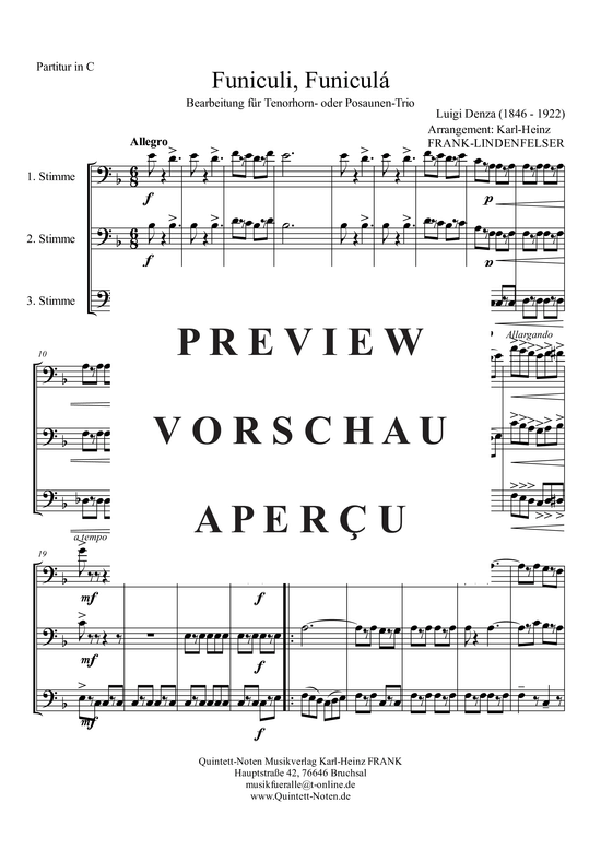 Funiculi - Funicular (Posaunen Tenorhorn Trio) (Trio (Posaune)) von Luigi Denza