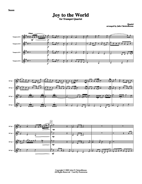 Joy to the World (4x Trompete) (Quartett (Trompete)) von G. F. H ndel