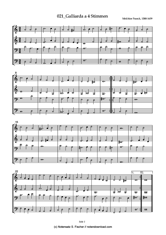 Galliarda a 4 Stimmen (Posaunenchor) von Melchior Franck (1580-1639)