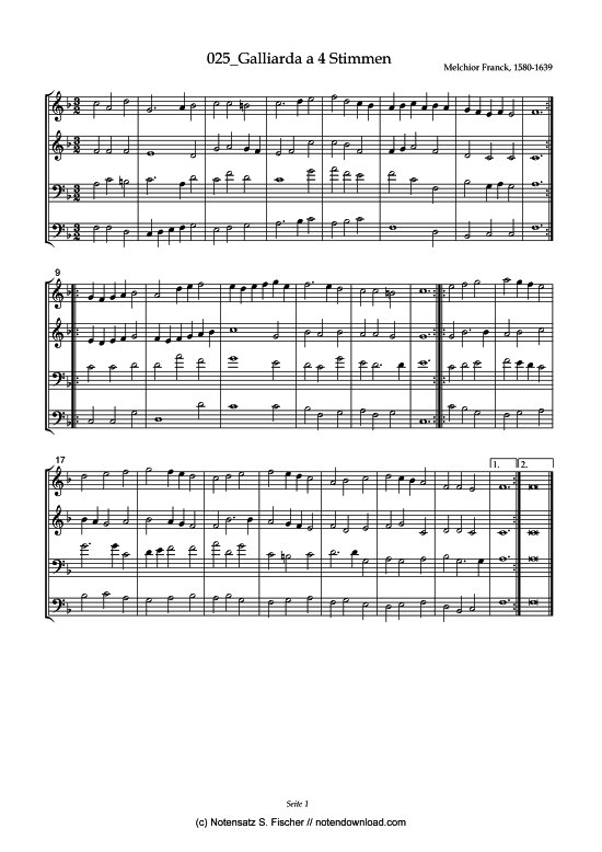Galliarda a 4 Stimmen (Posaunenchor) von Melchior Franck (1580-1639)