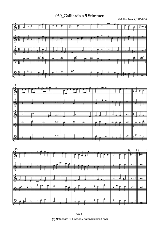 Galliarda a 5 Stimmen (Posaunenchor) von Melchior Franck (1580-1639)