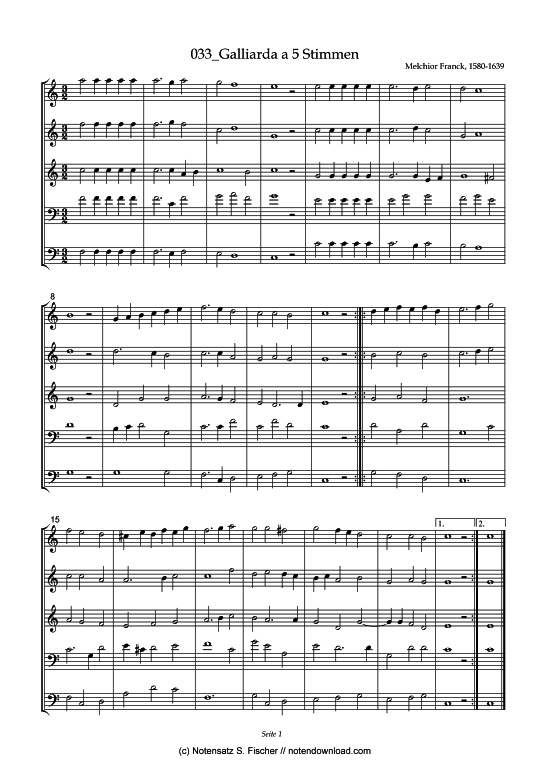 Galliarda a 5 Stimmen (Posaunenchor) von Melchior Franck (1580-1639)