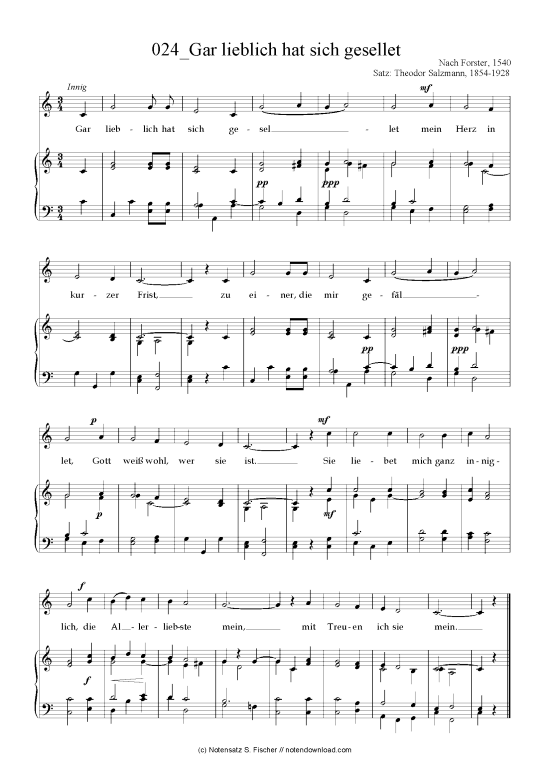 Gar lieblich hat sich gesellet (Klavier + Gesang) (Klavier  Gesang) von Nach Forster 1540 