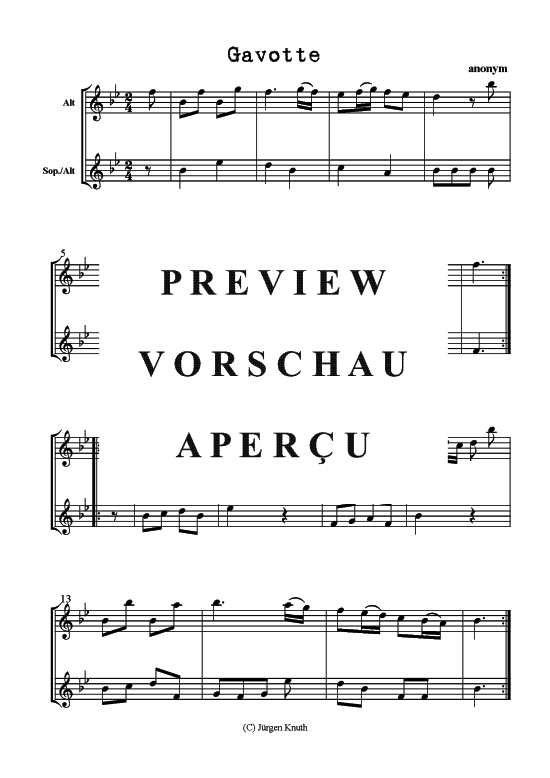 Gavotte (2x Fl ten Duett) (Duett (Fl te)) von unbekannt