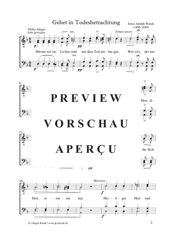 Gebet in Todesbetrachtung (M nnerchor) (M nnerchor) von Ernst Adolph Wendt