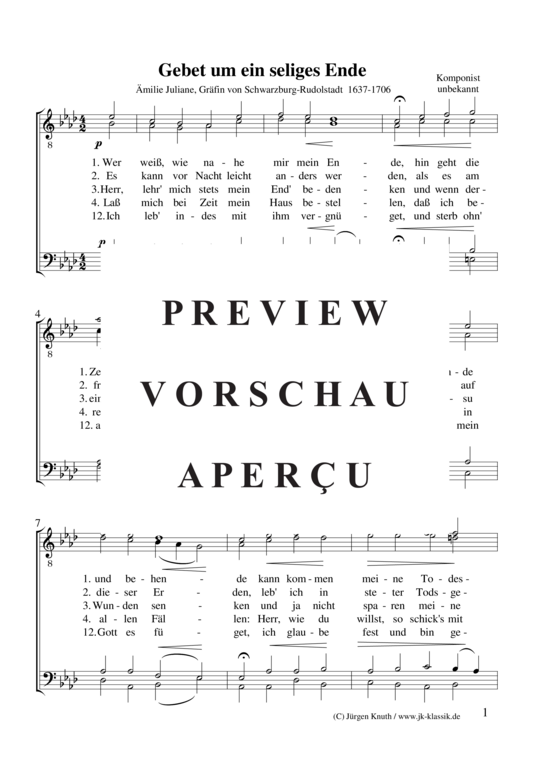 Gebet um ein seliges Ende (Wer wei wie nahe mir mein Ende) (M nnerchor) (M nnerchor) von Unbekannt