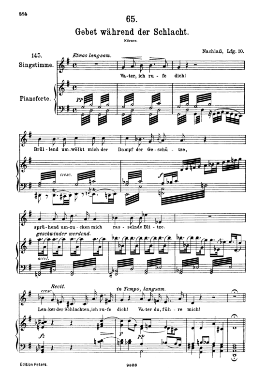 Gebet w acirc hrend der Schlacht D.171 (Gesang hoch + Klavier) (Klavier  Gesang hoch) von Franz Schubert