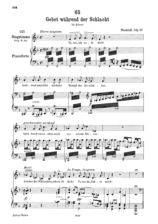 Gebet w hrend der Schlacht D.171 (Gesang tief + Klavier) (Klavier  Gesang tief) von Franz Schubert