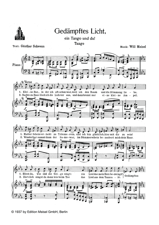 Ged auml mpftes Licht (Klavier + Gesang) (Klavier Gesang  Gitarre) von Tango