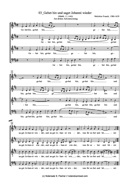 Gehet hin und saget Johanni wieder (Gemischter Chor) (Gemischter Chor) von Melchior Franck (1580-1639)