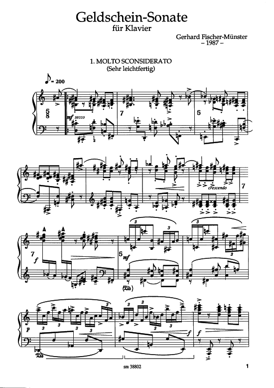 Geldscheinsonate 3 S auml tze (Klavier solo) (Klavier Solo) von Gerhard Fischer-M uuml nster