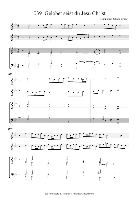 Gelobet seist du Jesu Christ (Quartett in C) (Quartett (4 St.)) von Johann Cr ger
