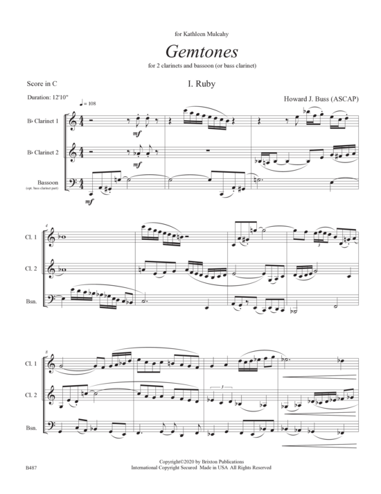 Gemtones (2 Klarinetten und Fagott Bassklarinette) (Trio (Klarinette)) von Howard J. Buss