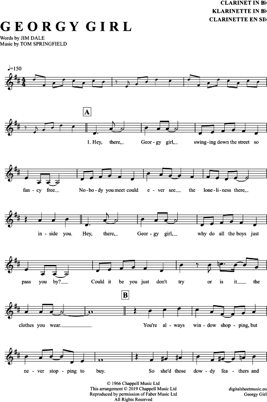 Georgy Girl (Klarinette in B) (Klarinette) von The Seekers