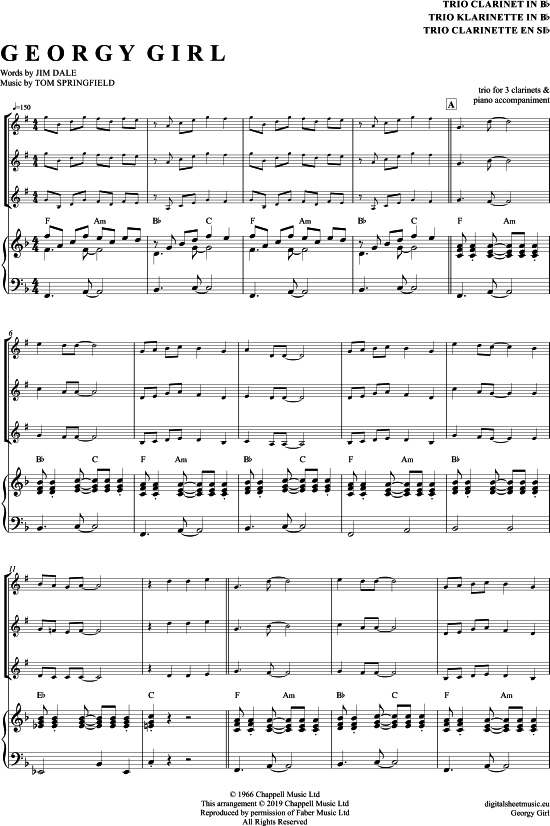 Georgy Girl (Klarinetten Trio + Klavier) (Trio (Klarinette)) von The Seekers