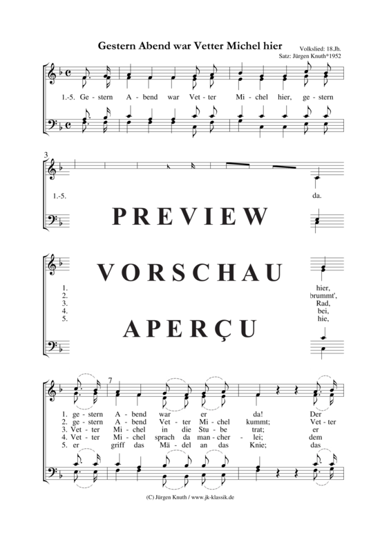 Gestern Abend war Vetter Michel hier (Gemischter Chor) (Gemischter Chor) von unbekannt Satz J rgen Knuth 