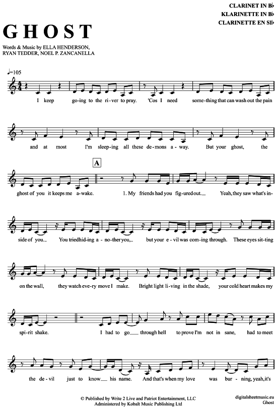Ghost (Klarinette in B) (Klarinette) von Ella Henderson