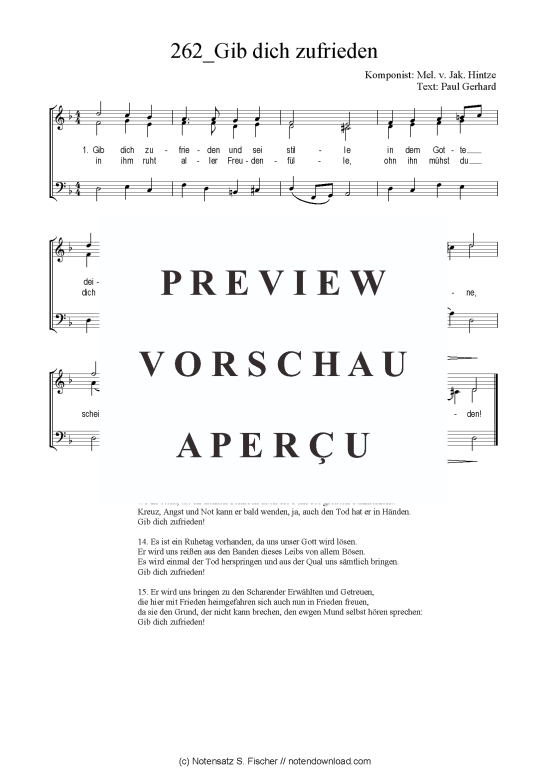 Gib dich zufrieden (Gemischter Chor SAB) (Gemischter Chor (SAB)) von Mel. v. Jak. Hintze  Paul Gerhard