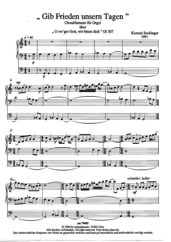 Gib Frieden unseren Tagen (Orgel Solo) (Orgel Solo) von Konrad Seckinger (Fantasie uuml ber O ewger Gott wir bitten dich GL 307)