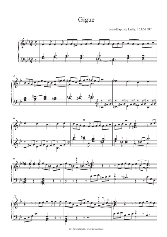Gigue (Klavier Cembalo Solo) (Klavier Solo) von Jean-Baptiste Lully