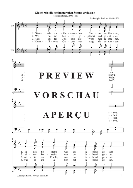 Gleich wie die schimmernden Sterne erblassen (Gemischter Chor) (Gemischter Chor) von Ira Dwight Sankey