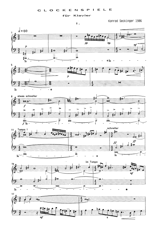 Glockenspiele (Klavier Solo) (Klavier Solo) von Konrad Seckinger (3 St uuml cke)