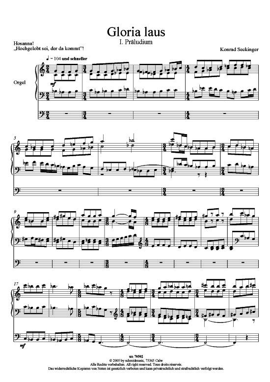 Gloria laus 5 S auml tze (Orgel Solo) (Orgel Solo) von Konrad Seckinger