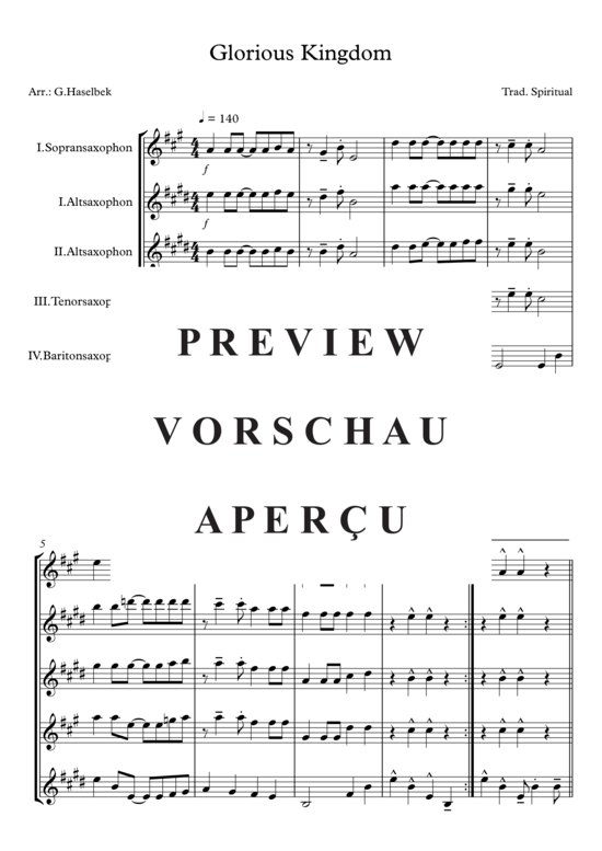 Glorious Kingdom (Saxophon Quartett S A A T B) (Quartett (Saxophon)) von Trad. Spiritual