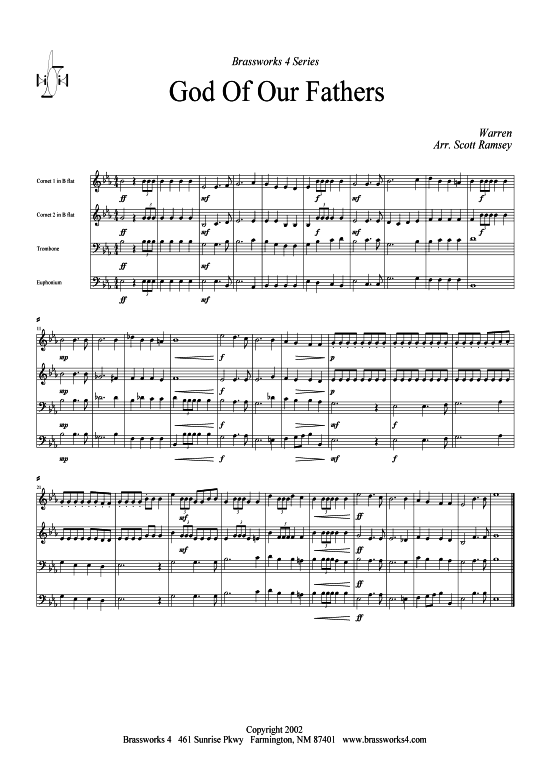 God of Our Fathers (2xTromp in B Horn in F (Pos) Pos) (Quartett (Blech Brass)) von Warren