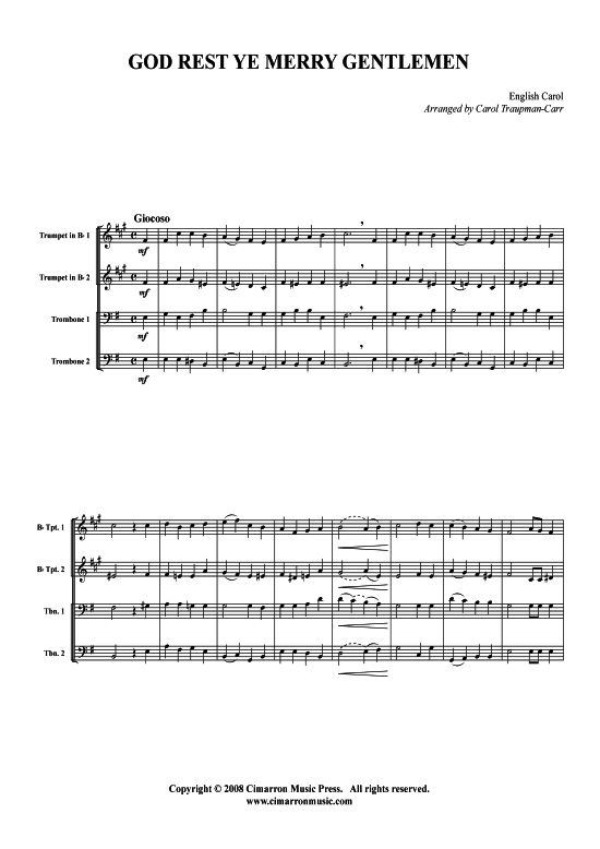 God Rest Ye Merry Gentlemen (2x Tromp in B Horn Pos Pos) (Quartett (Blech Brass)) von englisches Volkslied