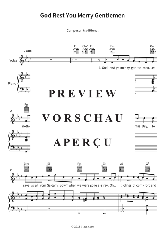 God Rest You Merry Gentlemen (Gesang + Klavier Gitarre) (Klavier  Gesang) von traditional
