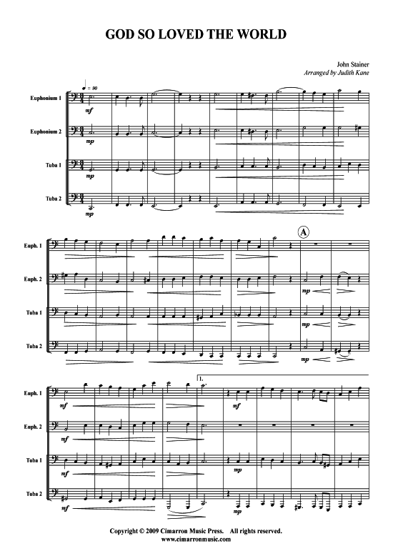 God so Loved the World (Tuba Quartett 2x Bariton 2xTuba) (Quartett (Tuba)) von John Stainer